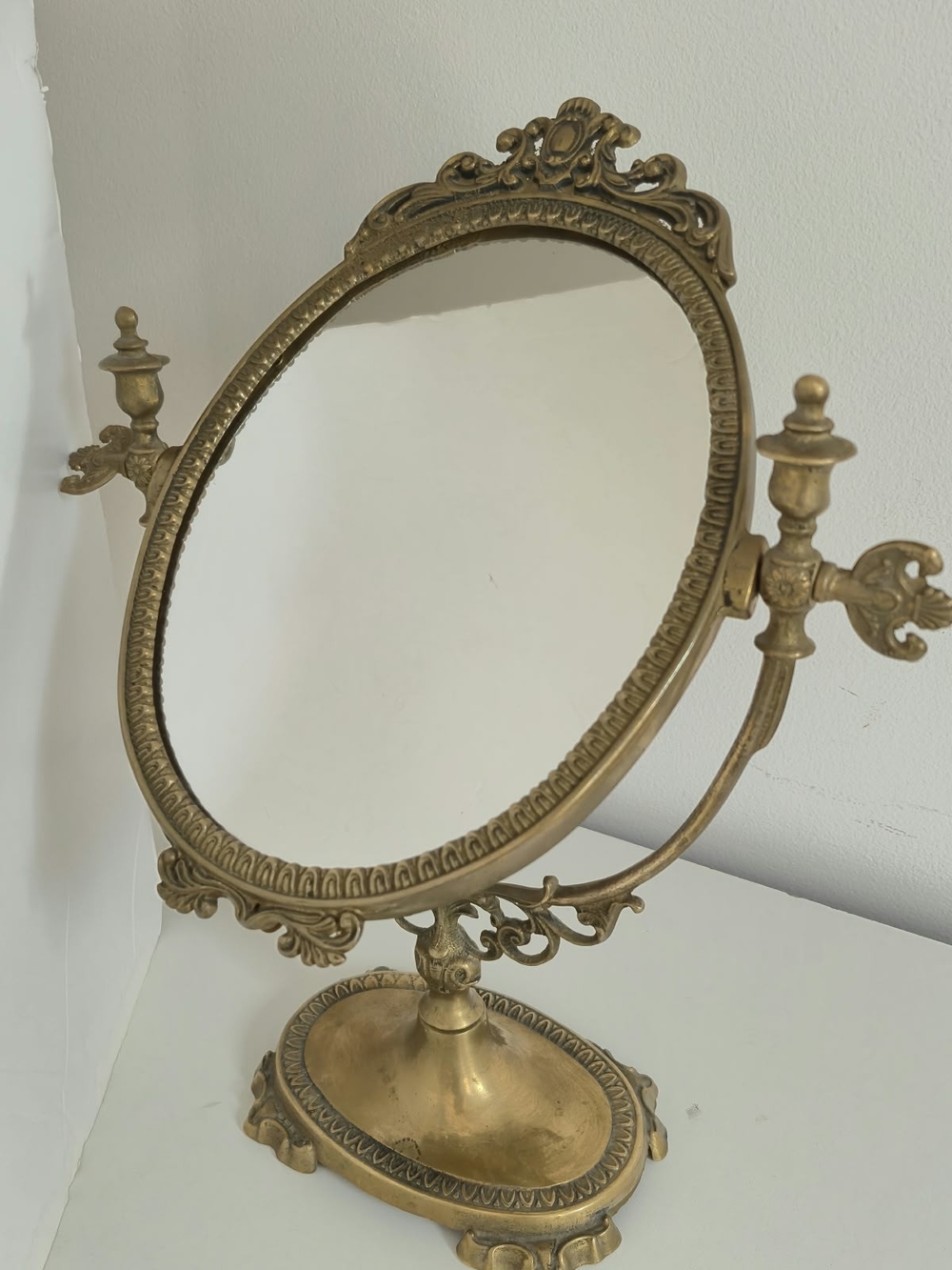 Vintage Brass Tabletop Vanity Mirror / Swivel Makeup Mirror - Picture 3 of 14